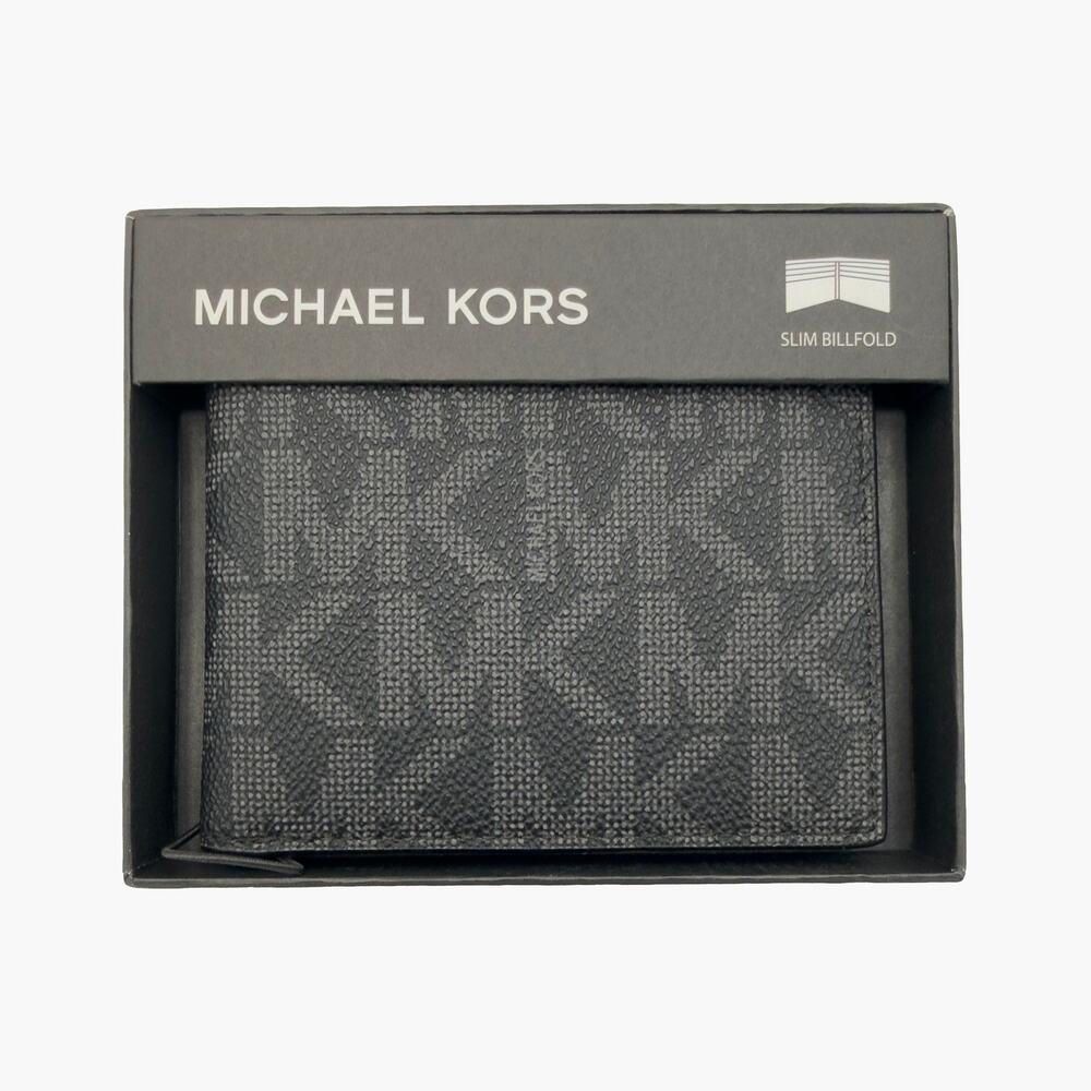 NWT MICHAEL KORS Jet Set Men's Slim Billfold Canvas & Leather Wallet (Black)